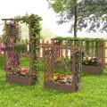 COSTWAY Blumenkasten mit Rankgitter & hängendem Dach, Pflanzkasten mit Rankhilfe, Hochbeet für Kletterpflanzen & hängende Körbe, für Hof Garten Terrasse, Pflanzkübel Holz, Braun (200x44x114cm) - Thumbnail 9
