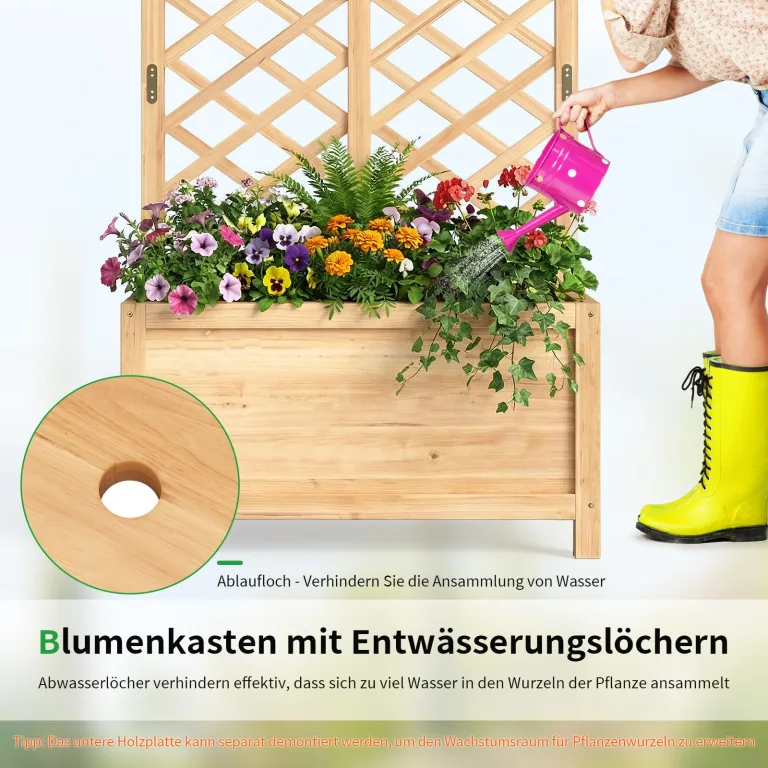SUNYRISY 2 Stück Holz Hochbeet mit Rankgitter, Blumenkasten mit Rankhilfe, Garten Pflanzkübel mit Spalier, Sichtschutz Garten Pflanzkasten Pflanzkübel, 76 x 40 x 150 cm – Bild 5