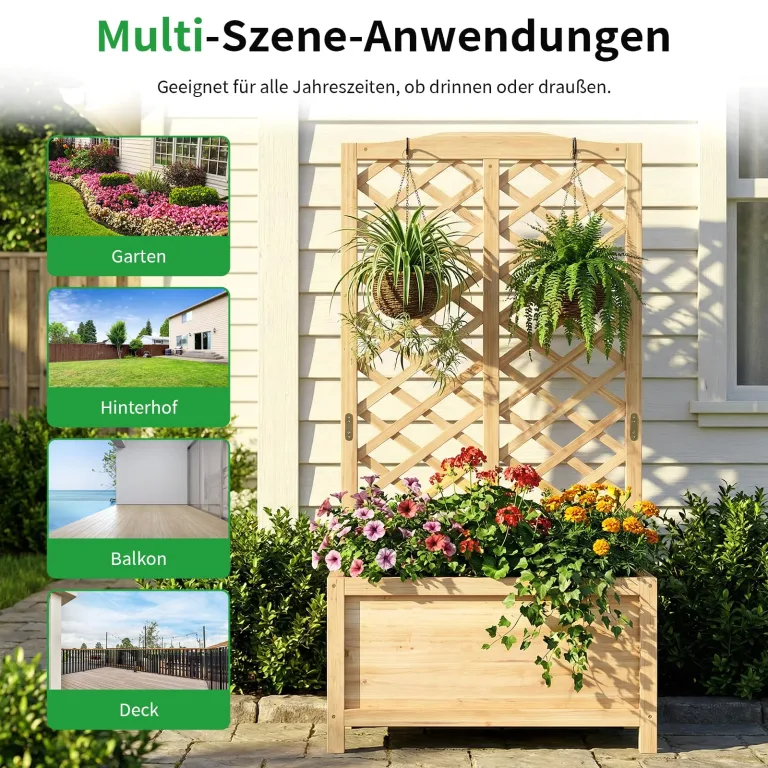 SUNYRISY 2 Stück Holz Hochbeet mit Rankgitter, Blumenkasten mit Rankhilfe, Garten Pflanzkübel mit Spalier, Sichtschutz Garten Pflanzkasten Pflanzkübel, 76 x 40 x 150 cm – Bild 8