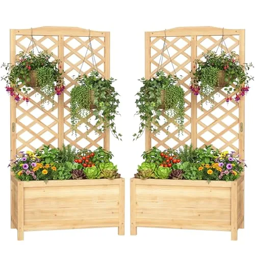 SUNYRISY 2 Stück Holz Hochbeet mit Rankgitter, Blumenkasten mit Rankhilfe, Garten Pflanzkübel mit Spalier, Sichtschutz Garten Pflanzkasten Pflanzkübel, 76 x 40 x 150 cm – Bild 10