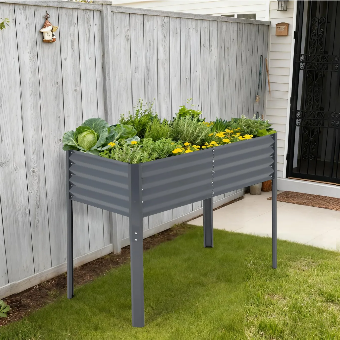 Hochbeet Metall 120x60x90cm, Rechteckiges Pflanzbeet Kräuterbeet Blumenkasten Für Terrasse Garten Balkon, Rostfreies Gemüsebeet Für Kräuter Blumen, Robuster Gartenbeet Set, Einfacher Aufbau, Grau - Bild 1