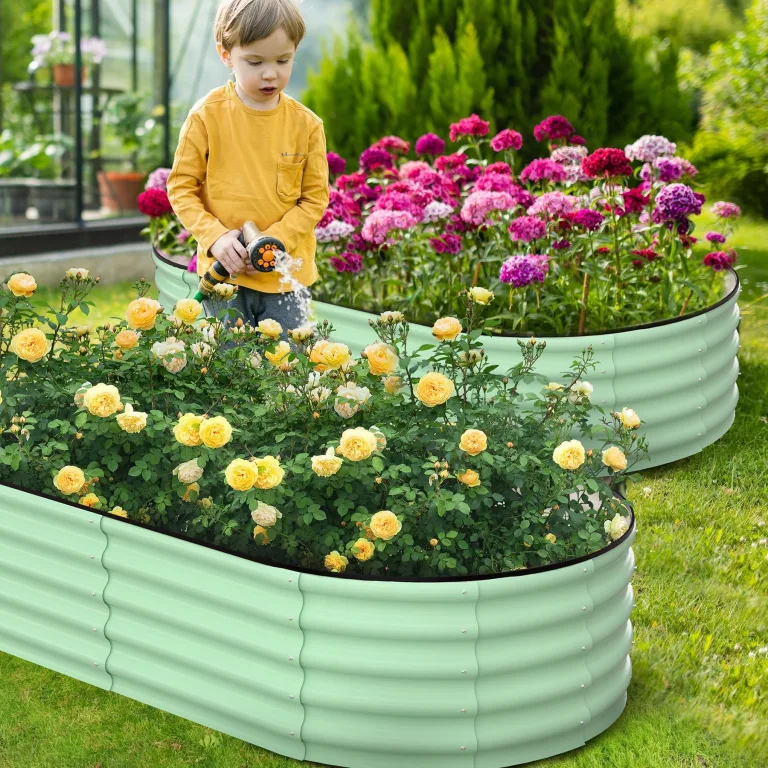 Hochbeet Metall 2er Set 180x90x60 cm, Oval Gartenbeet Aus Verzinktem Stahlblech, Pflanzbeet Mit Offenem Boden, Wetterfest & Rostfrei, Gemüsebeet Für Blumen Kräuter Terrasse Balkon, Grün – Bild 7