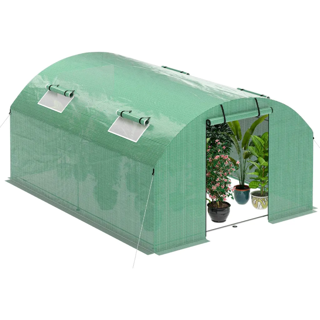 Foliengewächshaus 300x400x200CM 140g/㎡ Grün,Foliengewächshäuser Tomatenhaus mit Tür & 4 Fenstern,Gewächshaus Winterfest für Garten Aufzucht Gemüse Obst Blumen