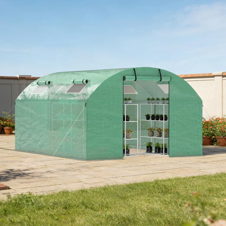 Foliengewächshaus 300x400x200CM 140g/㎡ Grün,Foliengewächshäuser Tomatenhaus mit Tür & 4 Fenstern,Gewächshaus Winterfest für Garten Aufzucht Gemüse Obst Blumen – Bild 8