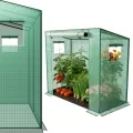 YRHome Schrägdach Gewächshau 200 x 80 x 150 cm Mit Tür & Aufrollbare Fenster Atmungsaktives Gewächshaus,Verzinktem Stahl Rohre Tomatenhaus UV-Schutz für Gemüse,Grün - Thumbnail 10