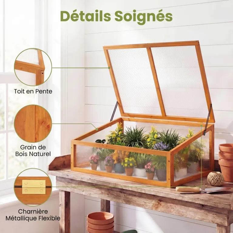 GYMAX Frühbeet Holz, Frühbeetaufsatz mit klappbares Dach, Fruhbeet Gewachshaus, Frühbeetkasten Aufsatz, Pflanzkasten für Balkon & Terrasse, 94 x 63 x 40 cm (Orange) – Bild 4