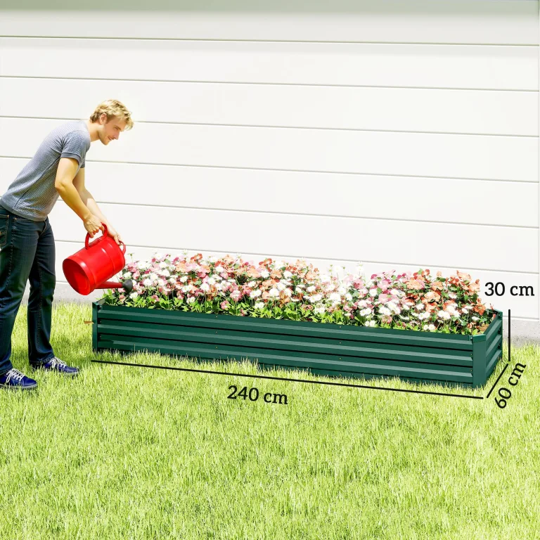 Outsunny Hochbeet Stahl, Pflanzbeet mit offenem Boden Frühbeet Gartenbeet Blumenkasten Pflanzkasten Gemüsebeet 240 x 60 x 30 cm für Garten Balkon Terrasse, Blumen, Pflanzen, Gemüse – Bild 7