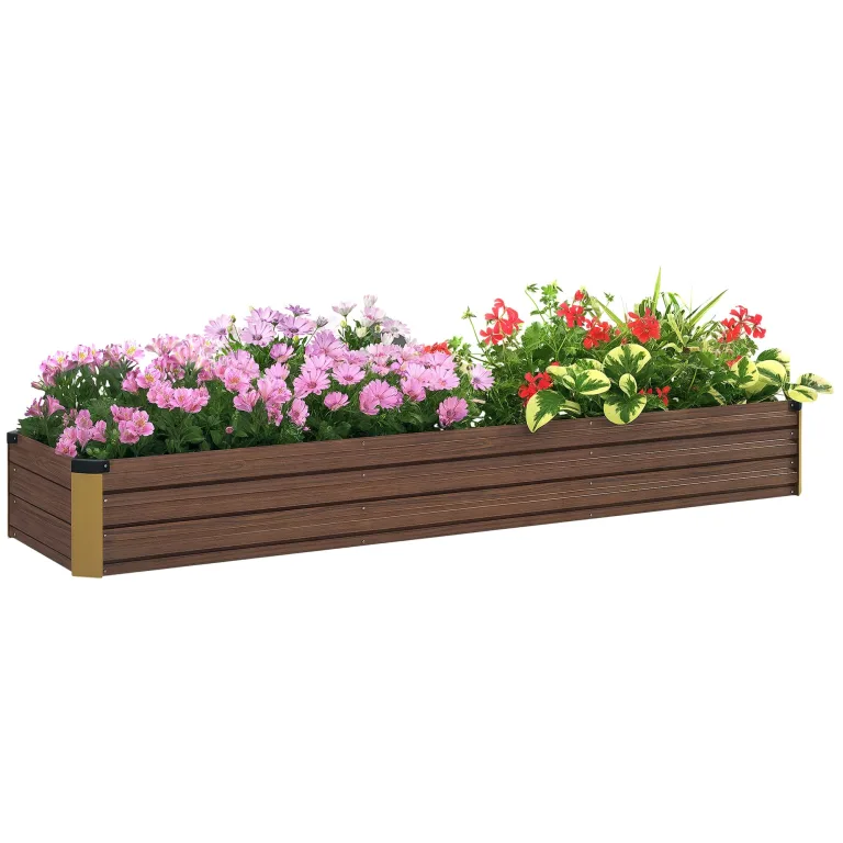 Outsunny Hochbeet Stahl, Pflanzbeet mit offenem Boden Frühbeet Gartenbeet Blumenkasten Pflanzkasten Gemüsebeet 240 x 60 x 30 cm für Garten Balkon Terrasse, Blumen, Pflanzen, Gemüse – Bild 10