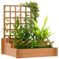 Outsunny Hochbeet mit Rankhilfe, 3-stufig Blumenkasten mit Vliesstoff, Gemüsebeet, Pflanzkasten, Kräuterbeet für Garten, Balkon, Tannenholz, Braun, 95 x 95 x 110 cm - Thumbnail 1