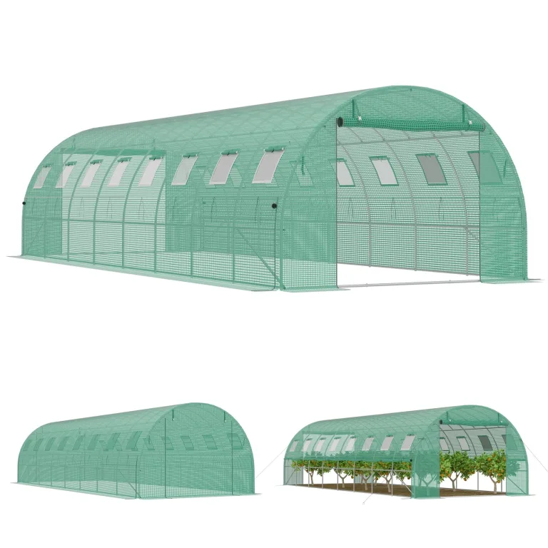 Aufun Gewächshaus 400x300x200 cm Foliengewächshaus Winterfest, Tomatenhaus mit 8 Fenstern & 2 Tür, 140g/m² PE-Folie, Folientunnel mit verzinktem Stahlrahmen,Treibhaus für Garten, Balkon & Anzucht – Bild 10