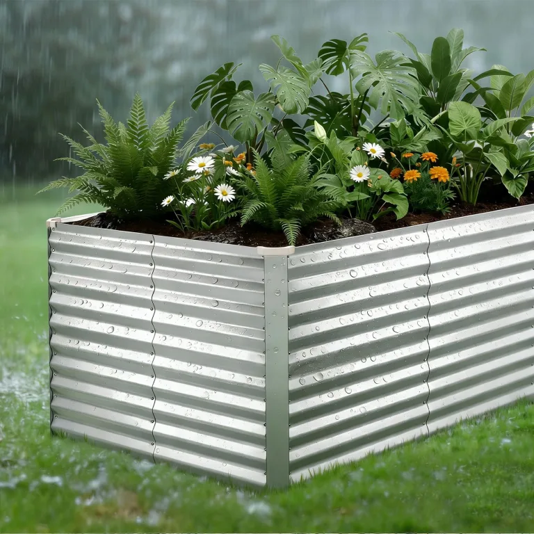 VEVOR Hochbeet Metall 2400x1200x860 mm, Rechteckiges Gartenbeet, Pflanzkasten-Set für den Außenbereich, Gemüsebeet mit Handschuhen, Blumenbeet Bodenlos, Pflanzbeet für Blumen & Gemüse, Silber – Bild 8