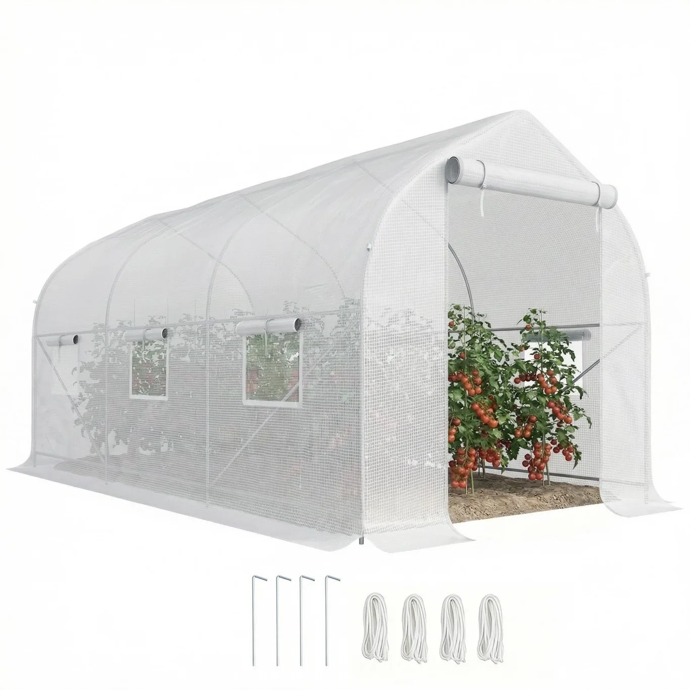 Outsunny Gewächshaus, Gartentunnel, 8 m², mit Polyethylen-Plane, hohe Dichte, 140 g/m², Gartengewächshaus, Tunnel 400 x 200 x 200 cm, 2 Türen, 6 Fenster, für Gemüse, Obst, Blumen, alle Jahreszeiten - Bild 1