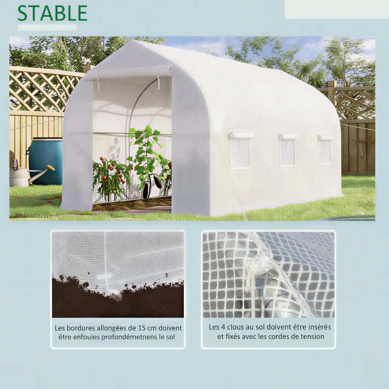 Outsunny Gewächshaus, Gartentunnel, 8 m², mit Polyethylen-Plane, hohe Dichte, 140 g/m², Gartengewächshaus, Tunnel 400 x 200 x 200 cm, 2 Türen, 6 Fenster, für Gemüse, Obst, Blumen, alle Jahreszeiten – Bild 4