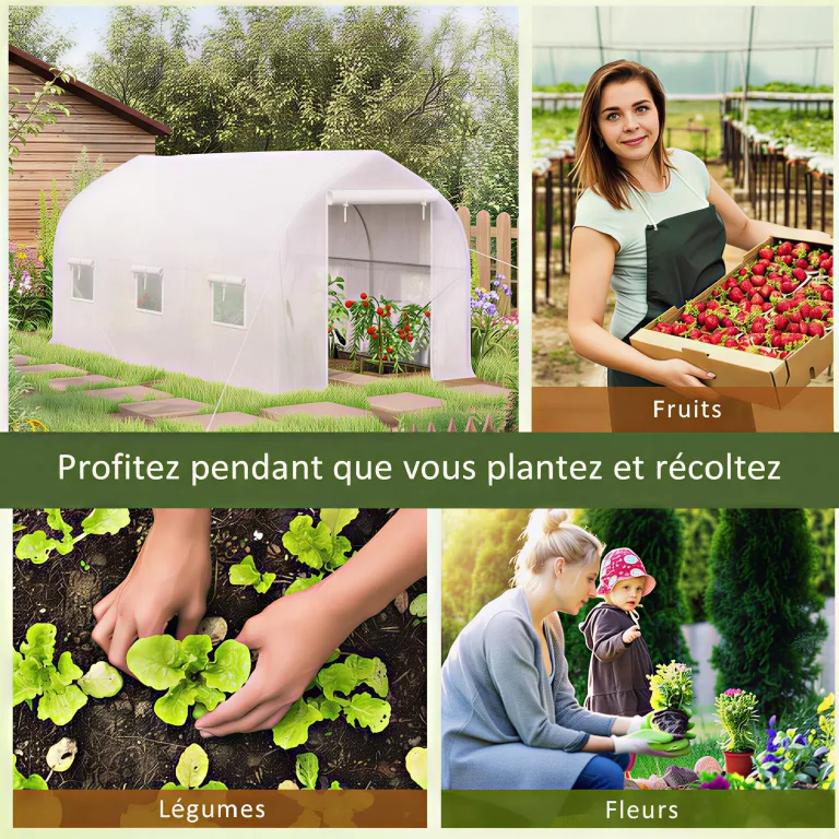 Outsunny Gewächshaus, Gartentunnel, 8 m², mit Polyethylen-Plane, hohe Dichte, 140 g/m², Gartengewächshaus, Tunnel 400 x 200 x 200 cm, 2 Türen, 6 Fenster, für Gemüse, Obst, Blumen, alle Jahreszeiten – Bild 6