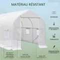 Outsunny Gewächshaus, Gartentunnel, 8 m², mit Polyethylen-Plane, hohe Dichte, 140 g/m², Gartengewächshaus, Tunnel 400 x 200 x 200 cm, 2 Türen, 6 Fenster, für Gemüse, Obst, Blumen, alle Jahreszeiten - Thumbnail 3