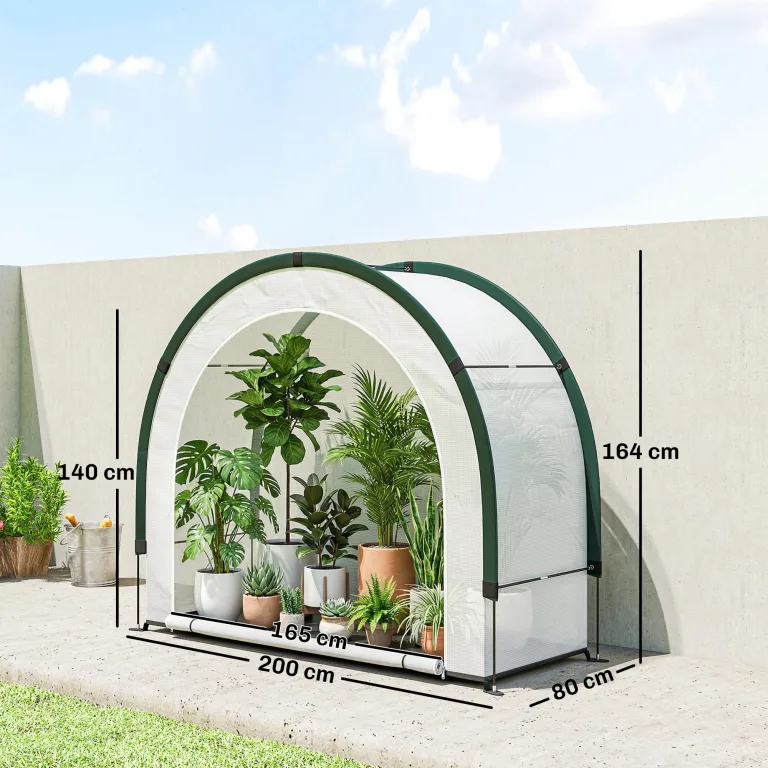 Outsunny Gewächshaus mit gewölbte Oberseite, Klappbar Foliengewächshaus, Winterfest Treibhaus für Balkon, Garten, Tomatenhaus 200 x 80 x 164 cm, für Tomaten, Gemüse, Blumen, Pflanzen, Grün – Bild 7