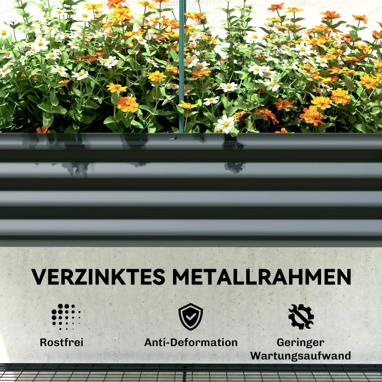 Outsunny Hochbeet mit Frühbeetaufsatz aus Metall Pflanzkasten mit Gewächshaus Ablagefach, Erhöhtes Frühbeet Pflanzbeet 120 x 55 x 140cm Kräuterbeet für Garten Balkon Terrasse Dunkelgrau – Bild 8