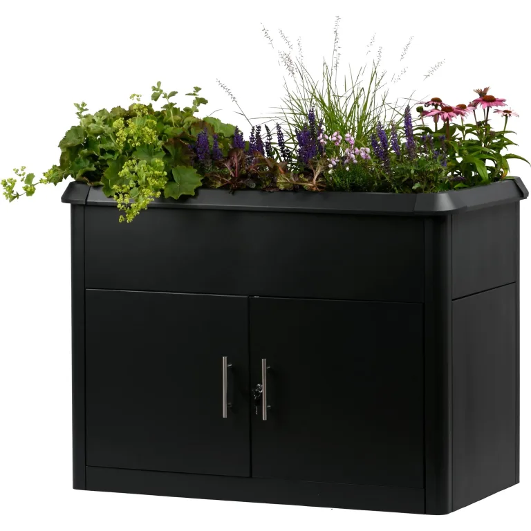 dobar® XL Hochbeet aus Metall mit Unterschrank - erhöhtes Pflanzbeet mit Schneckenrand 125 L - Pflanzkasten mit integriertem Geräteschrank - 107 x 58 x 78 cm - Anthrazit – Bild 1