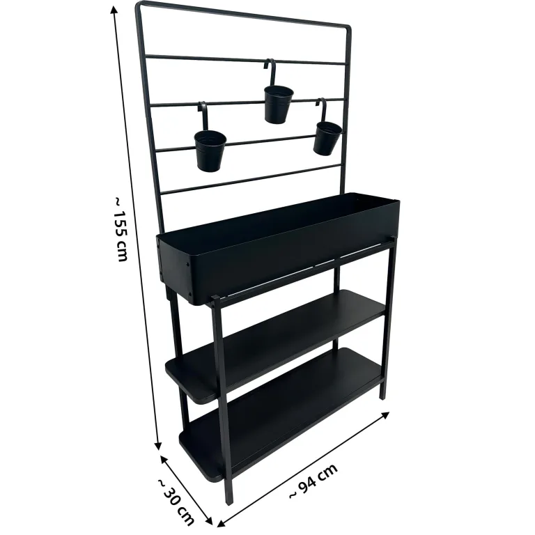 dobar® Metall-Hochbeet mit Rankgitter und 3 Hängetöpfen – Pflanzregal aus pulverbeschichtetem Stahl mit 2 Ablagen – Pflanzkasten für Balkon, Terrasse und Garten – 94 x 30 x 155 cm - Anthrazit – Bild 2