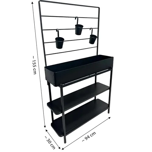 dobar® Metall-Hochbeet mit Rankgitter und 3 Hängetöpfen – Pflanzregal aus pulverbeschichtetem Stahl mit 2 Ablagen – Pflanzkasten für Balkon, Terrasse und Garten – 94 x 30 x 155 cm - Anthrazit – Bild 7