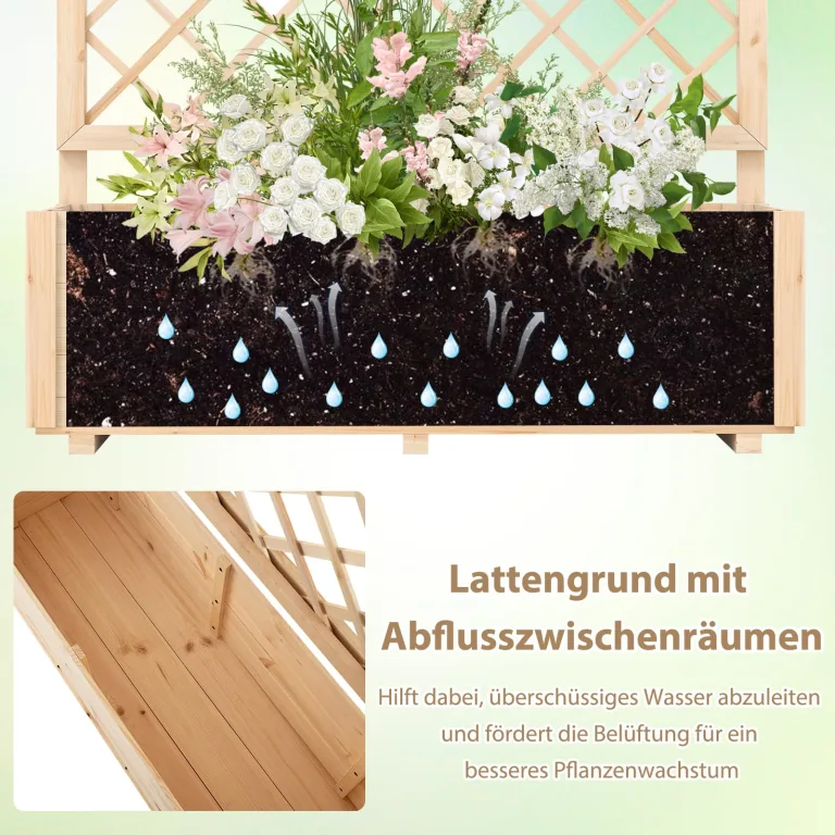 COSTWAY Blumenkasten mit Rankgitter, Hochbeet mit Spalier & Drainagelöchern, Pflanzkübel mit Sichtschutz, Pflanzkasten für Kletterpflanzen, Blumenkübel für Garten Balkon, Holz, Natur, 98 x 35 x 101 cm – Bild 5