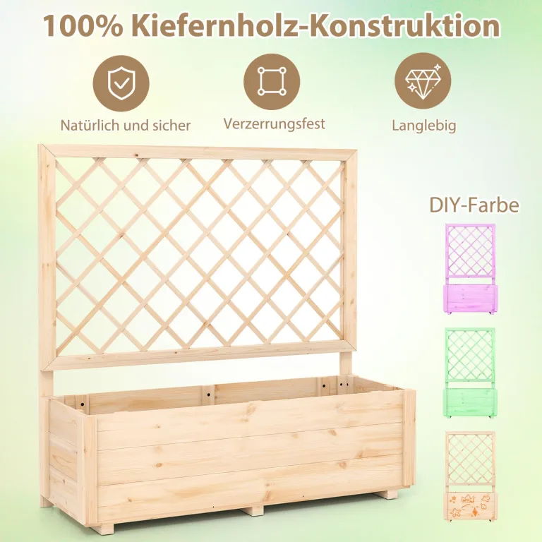 COSTWAY Blumenkasten mit Rankgitter, Hochbeet mit Spalier & Drainagelöchern, Pflanzkübel mit Sichtschutz, Pflanzkasten für Kletterpflanzen, Blumenkübel für Garten Balkon, Holz, Natur, 98 x 35 x 101 cm – Bild 6