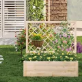 COSTWAY Blumenkasten mit Rankgitter, Hochbeet mit Spalier & Drainagelöchern, Pflanzkübel mit Sichtschutz, Pflanzkasten für Kletterpflanzen, Blumenkübel für Garten Balkon, Holz, Natur, 98 x 35 x 101 cm - Thumbnail 2