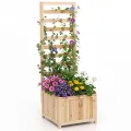 COSTWAY Blumenkasten mit Rankgitter, Hochbeet mit Spalier & Drainagelöchern, Pflanzkübel mit Sichtschutz, Pflanzkasten für Kletterpflanzen, Blumenkübel für Garten Balkon, Holz, Natur, 98 x 35 x 101 cm - Thumbnail 10