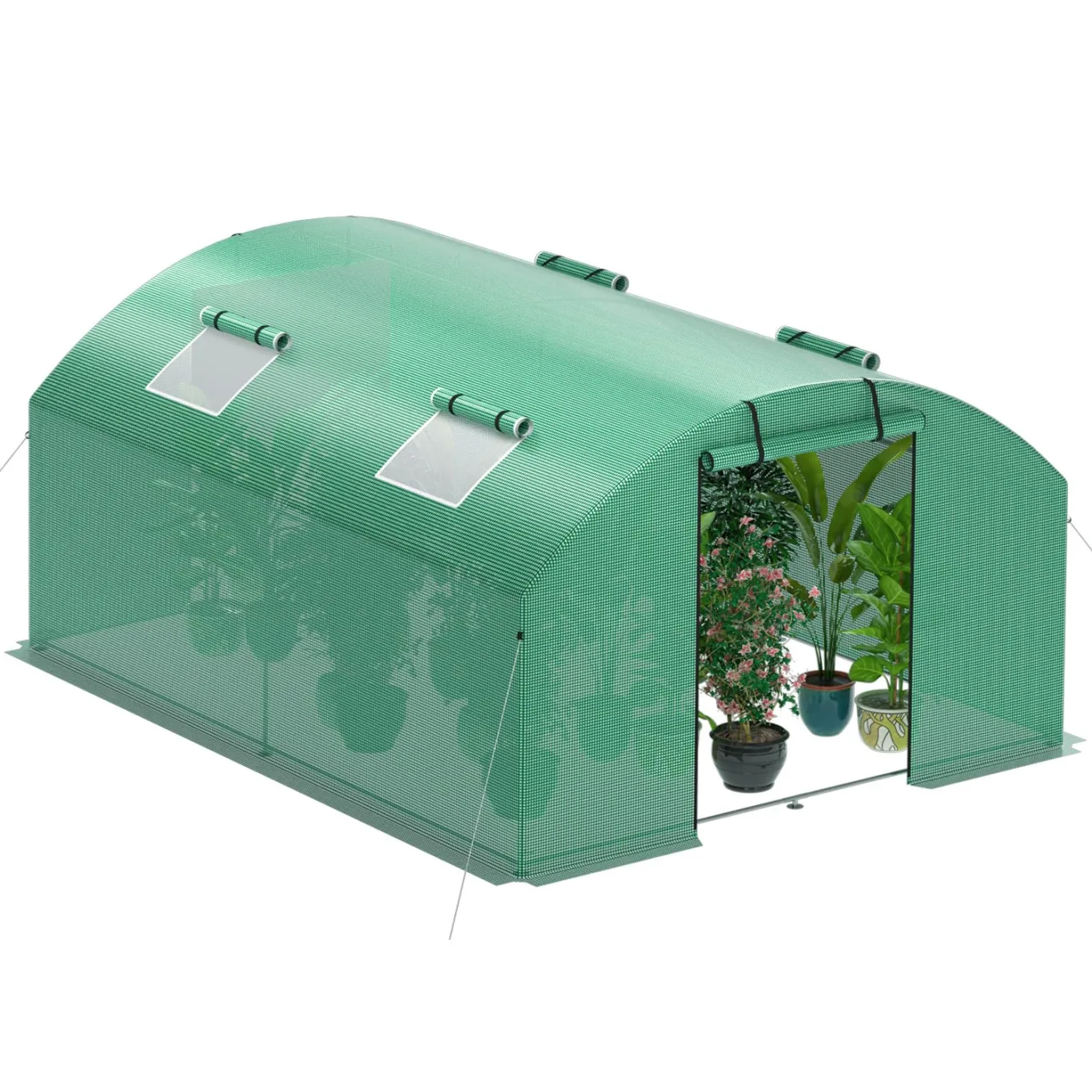 300x400x200 cm Foliengewächshaus Winterfest Gewächshaus mit 25mm Stahlrahmen, 140g/m² PE UV50+ Abdeckung, 4 Fenster & 2 Türen, Tomatenhaus mit Erdankern und Abspannseilen - Bild 1