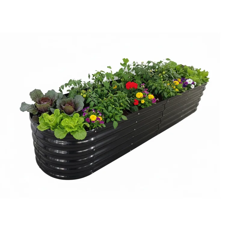 Relaxdays Hochbeet, Metall, XXL, Blumen, Pflanzen & Gemüse, HxBxT: 45x240x60 cm, halbrundes Pflanzenbeet, salbeigrün – Bild 7