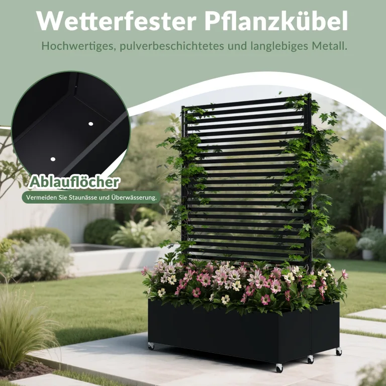 Hochbeet aus Metall mit Rad, Pflanzkasten aus Metall für den Außenbereich mit Spalier, freistehender Pflanzkasten mit Sichtschutz für den Außenbereich für Garten, Terrasse, Balkon – Bild 2