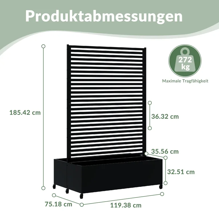 Hochbeet aus Metall mit Rad, Pflanzkasten aus Metall für den Außenbereich mit Spalier, freistehender Pflanzkasten mit Sichtschutz für den Außenbereich für Garten, Terrasse, Balkon – Bild 5