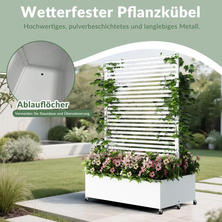 Hochbeet aus Metall mit Rad, Pflanzkasten aus Metall für den Außenbereich mit Spalier, freistehender Pflanzkasten mit Sichtschutz für den Außenbereich für Garten, Terrasse, Balkon – Bild 2