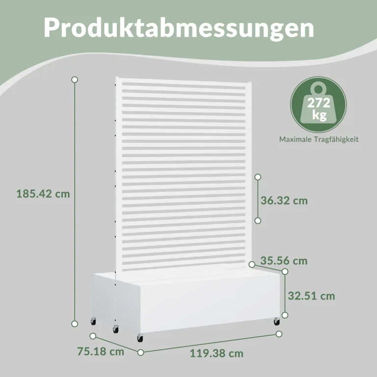 Hochbeet aus Metall mit Rad, Pflanzkasten aus Metall für den Außenbereich mit Spalier, freistehender Pflanzkasten mit Sichtschutz für den Außenbereich für Garten, Terrasse, Balkon – Bild 5