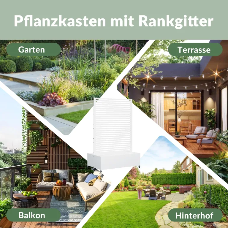 Hochbeet aus Metall mit Rad, Pflanzkasten aus Metall für den Außenbereich mit Spalier, freistehender Pflanzkasten mit Sichtschutz für den Außenbereich für Garten, Terrasse, Balkon – Bild 6