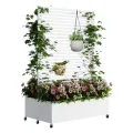 Pflanzkasten aus Metall für den Außenbereich mit Spalier, Hochbeet aus Metall mit Rad, freistehender Sichtschutz-Pflanzkasten für Blumen, Gemüse im Garten, auf der Terrasse, auf dem Balkon - Thumbnail 9
