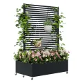 Pflanzkasten aus Metall für den Außenbereich mit Spalier, Hochbeet aus Metall mit Rad, freistehender Sichtschutz-Pflanzkasten für Blumen, Gemüse im Garten, auf der Terrasse, auf dem Balkon - Thumbnail 1