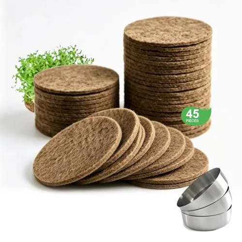 45er Jutte Microgreens Anzuchtschalen mit 500g/m², 95x95x5mm, Kresse Anzuchtschalen Set mit 3 Edelstahl Trays, Biologisch Abbaubares, Sprossen Anzuchtschale für Weizengras, Tomaten – Bild 9