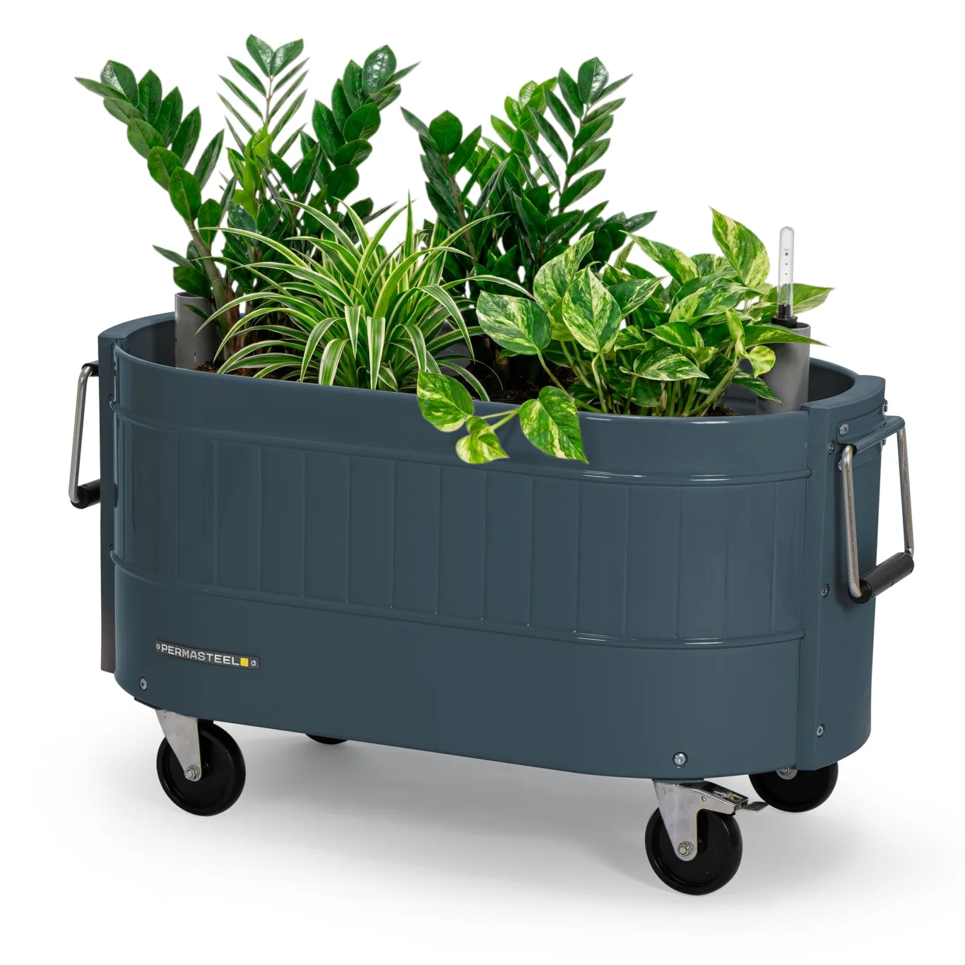 Permasteel Hochbeet Metall mit Rollen für Garten oder Balkon - Pflanzkübel groß außen 57x42x82 cm - Selbstbewässerungssystem, Wasserstandsanzeige und Ablassventil - Für Gemüse, Kräuter oder Blumen - Bild 1