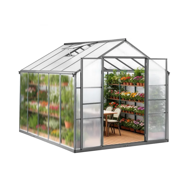 Gewächshaus Aluminium mit Fundament 361x238cm - 8,59m² Tomatenhaus winterfestes Gewächshaus in Grau - stabiles Gartengewächshaus für Balkon & Garten (Grün, 361*238*210cm) – Bild 8