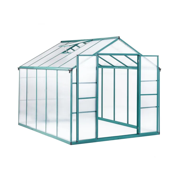 Gewächshaus Aluminium mit Fundament 361x238cm - 8,59m² Tomatenhaus winterfestes Gewächshaus in Grau - stabiles Gartengewächshaus für Balkon & Garten (Grün, 361*238*210cm) – Bild 9