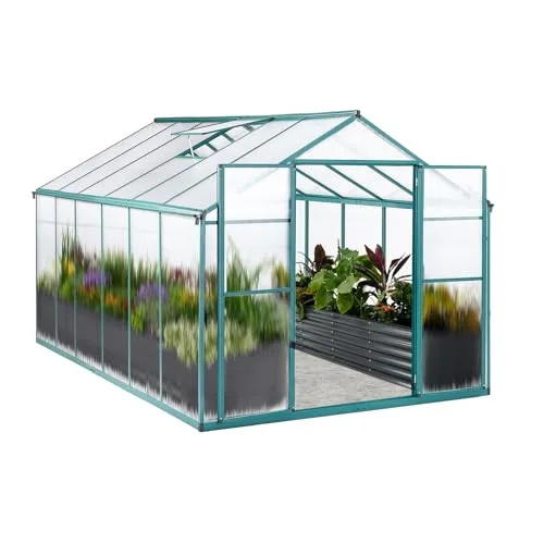 Gewächshaus Aluminium mit Fundament 361x238cm - 8,59m² Tomatenhaus winterfestes Gewächshaus in Grau - stabiles Gartengewächshaus für Balkon & Garten (Grün, 361*238*210cm) – Bild 10