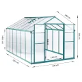 Gewächshaus Aluminium mit Fundament 361x238cm - 8,59m² Tomatenhaus winterfestes Gewächshaus in Grau - stabiles Gartengewächshaus für Balkon & Garten (Grün, 361*238*210cm) - Thumbnail 2