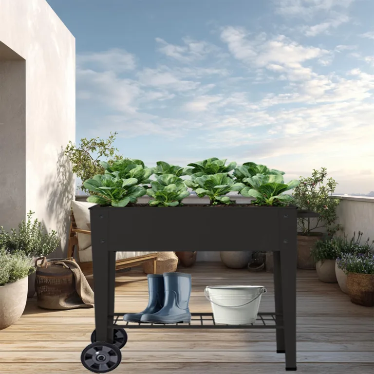 Hochbeet Metall mit Rädern und Ablage 108 x51x80cm, Blumenkasten Frühbeet Kräuterbeet Pflanzenbeet, Gemüsebeet Gartenbeet Blumenkübel für Balkon，Garten，Anthrazit – Bild 9