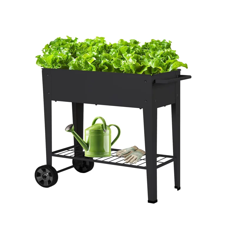 Hochbeet Metall mit Rädern und Ablage 108 x51x80cm, Blumenkasten Frühbeet Kräuterbeet Pflanzenbeet, Gemüsebeet Gartenbeet Blumenkübel für Balkon，Garten，Anthrazit – Bild 1