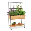 Relaxdays Hochbeet mit Rankgitter, Ablagefach, Rollen, HxBxT 165x102x47,5 cm, Holz, Stahl, Tischbeet, Natur/schwarz - Thumbnail 1