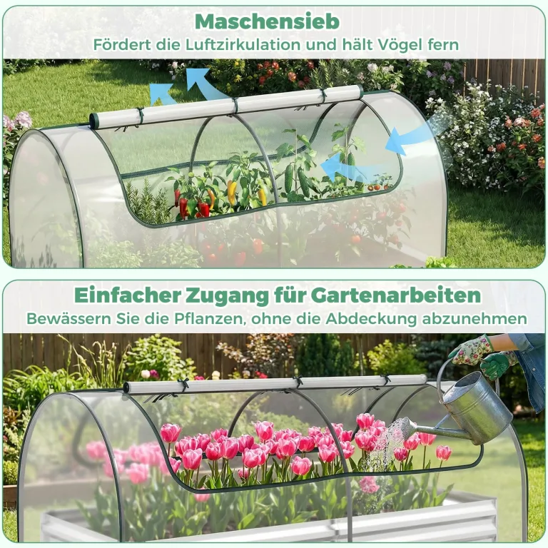 COSTWAY 3 in 1 Gewächshaus mit Hochbeet, Metall Pflanzkasten, PVC-Folie, Blumenbeet mit Zwei Fenstern, Rechteckiges Frühbeet für Blumen, Kräuter im Garten, Terrasse und Balkon (202 x 101 x 81 cm) – Bild 5