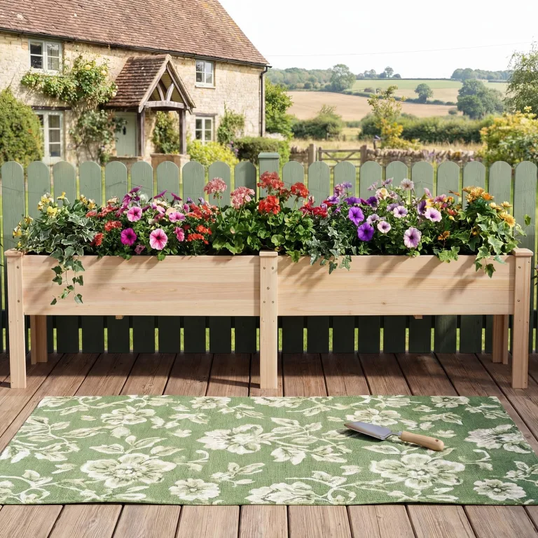 COSTWAY Hochbeet Holz, Pflanzbeet für Kinder, 240 x 43,5 x 51,5 cm, 2 Pflanzbereichen, Blumenkübel mit Ablauflöchern, Kräuterbeet rechteckig, Anzuchtbeet Gartenbeet, Garten Terrasse Balkon, Natur – Bild 9