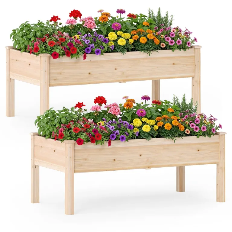 COSTWAY Hochbeet Holz, Pflanzbeet für Kinder, 240 x 43,5 x 51,5 cm, 2 Pflanzbereichen, Blumenkübel mit Ablauflöchern, Kräuterbeet rechteckig, Anzuchtbeet Gartenbeet, Garten Terrasse Balkon, Natur – Bild 10