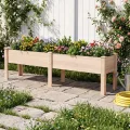 COSTWAY Hochbeet Holz, Pflanzbeet für Kinder, 240 x 43,5 x 51,5 cm, 2 Pflanzbereichen, Blumenkübel mit Ablauflöchern, Kräuterbeet rechteckig, Anzuchtbeet Gartenbeet, Garten Terrasse Balkon, Natur - Thumbnail 2